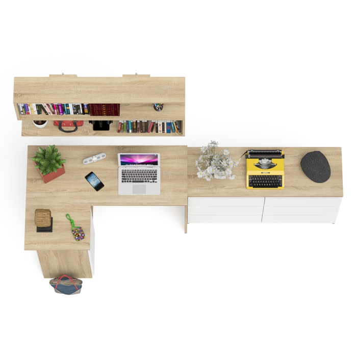 Домашние кабинеты, Стол компьютерный угловой МС-16 левый Мори с полкой для книг и широким комодом