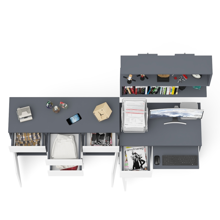 Прямые компьютерные столы, Навесная полка 900 Мори со столом компьютерным МС-1 левый и комодом МК1200.4