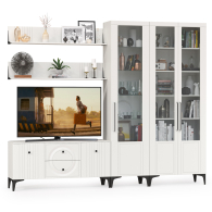 Стенки для гостиной, Сервант три стеклянных дверки с тумбой-ТВ и двумя полками Валенсия № 78