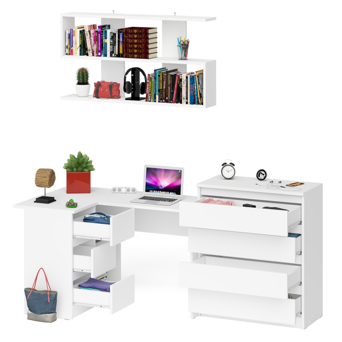 Домашние кабинеты, Стол компьютерный Мори МС-16 с тремя ящиками слева с книжной полкой на 1200 и комод на 4-ре ящика