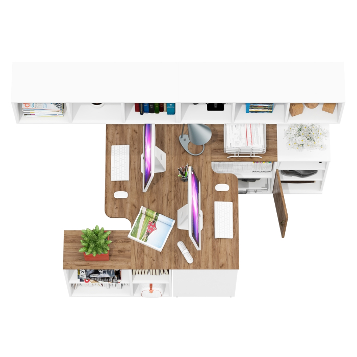 Домашние кабинеты, Мебель для домашнего офиса Лидер-8 из столов-трансформеров с навесными полками и тумбы с нишей