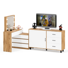 Стол-трансформер косметический с подсветкой 110 и комод-тумба три ящика 122-1504