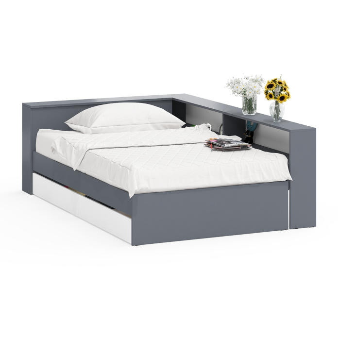 Кровати 120 см, Ксения 1200 кровать с ящиками, ящиком для белья и прикроватным блоком для вещей