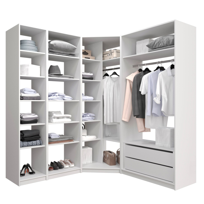 Гардеробные, Угловая гардеробная система с полками и модулем MOD_COMPL_UG