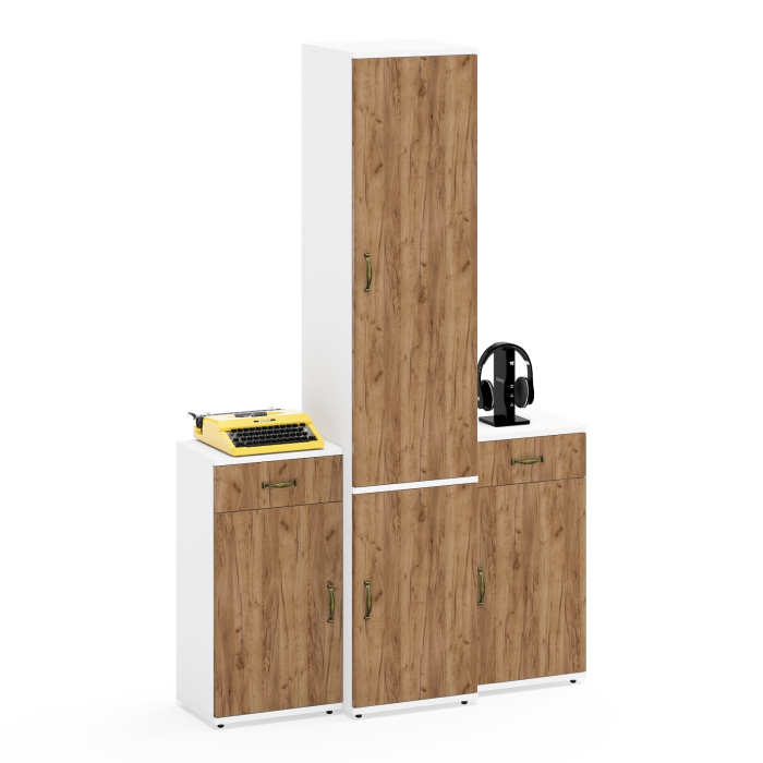 Домашние кабинеты, Узкий шкаф 21Б и две тумбы с нишами и ящиками Лидер-8