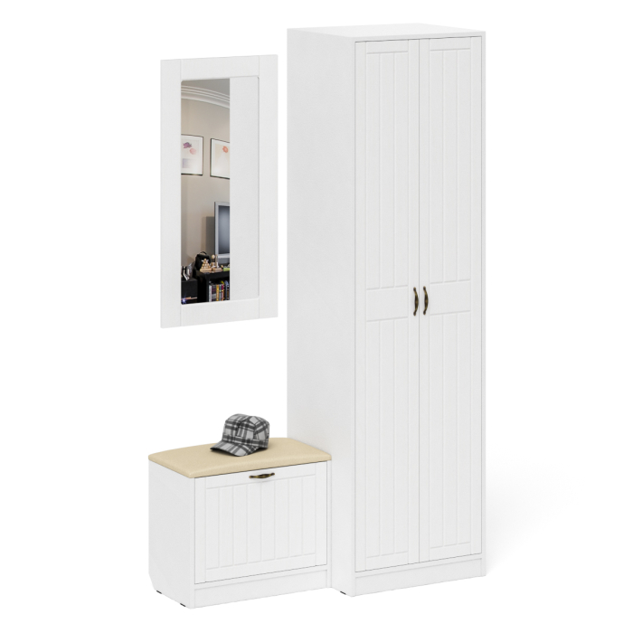 Прихожие, Шкаф две двери с обувницей и зеркалом П-6 № 11 МДФ фрезеровка прованс