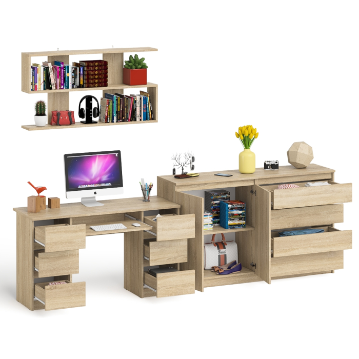 Домашние кабинеты, Стол для работы Мори МС-2 с книжной полкой на 1200 и комодом-тумбой МК1600.1