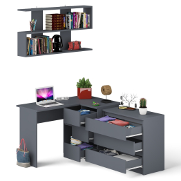 Стол компьютерный Мори МС-16 правый с навесной полкой и комодом МК800.1