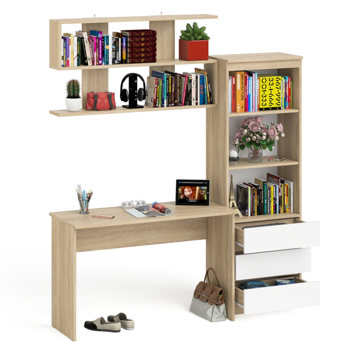 Прямые компьютерные столы, Стеллаж-комод Мори с письменным столом на 1200 и навесной полкой на 1200