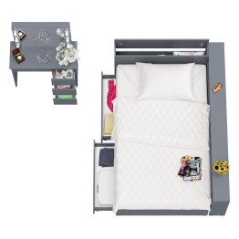 Кровать с прикроватным блоком с ящиками Ксения 1200 и туалетный столик с подсветкой Сура