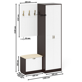 Шкаф в прихожую с обувницей с сиденьем и вешалкой П-6 № 12 МДФ фрезеровка прованс