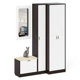 Тумба для обуви с сидением с зеркалом и пенал со шкафом П-6 № 26 МДФ фрезеровка ромб