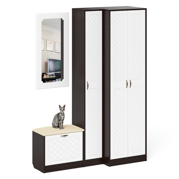 Прихожие, Тумба для обуви с сидением с зеркалом и пенал со шкафом П-6 № 26 МДФ фрезеровка ромб