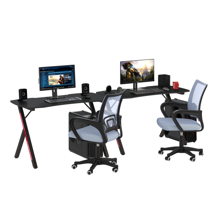 Прямые компьютерные столы, Геймерские столы для двоих Мебель--24 GT-2310 и два компьютерных кресла