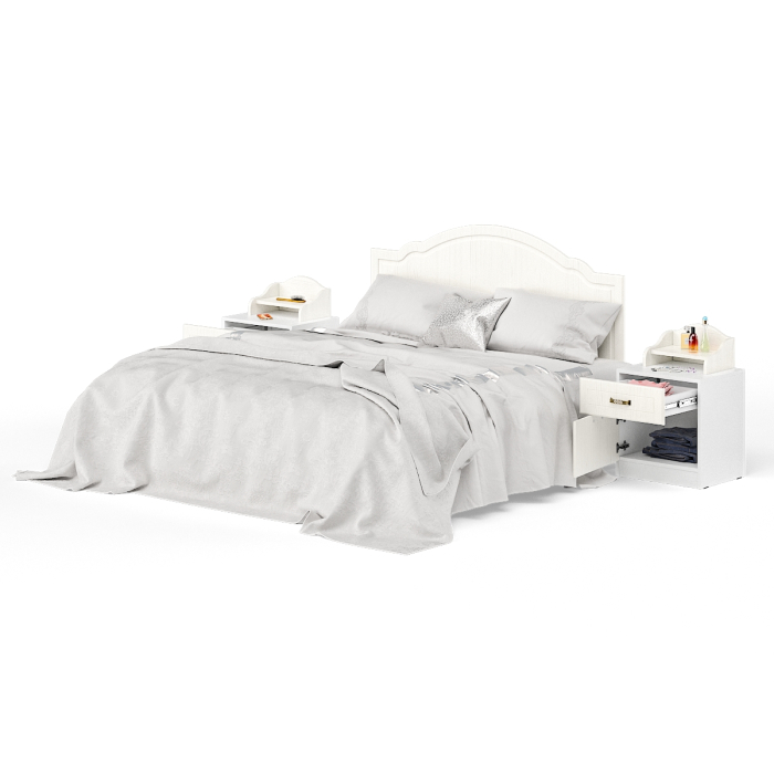 Спальные гарнитуры, Кровать 1600 Ливерпуль с основанием и двумя тумбами с полками