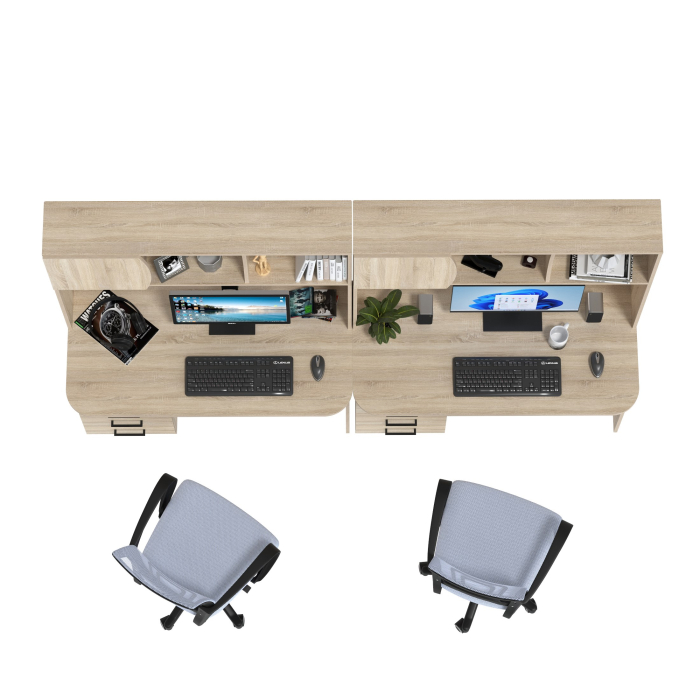 Прямые компьютерные столы, Комплект из двух рабочих столов Сигма и двух компьютерных кресел серых