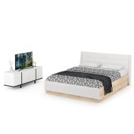 Спальные гарнитуры, Комплектация Муссон № 29 белый/чёрный/дуб эндгрейн/иск.кожа белая, 1600х2000 мм