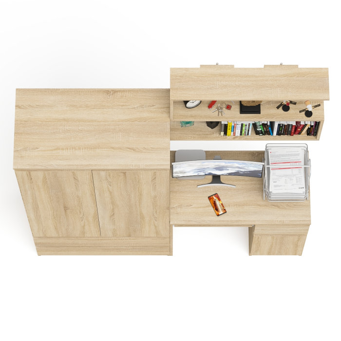 Домашние кабинеты, Стол компьютерный с ящиком МС-1 правый с навесной полкой и шкаф-комод МШ900.1 Мори