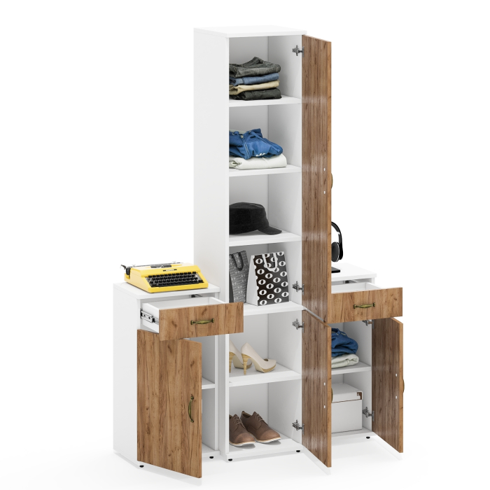 Домашние кабинеты, Тумбы две с ящиком и дверкой и пенал пять полок Лидер-8