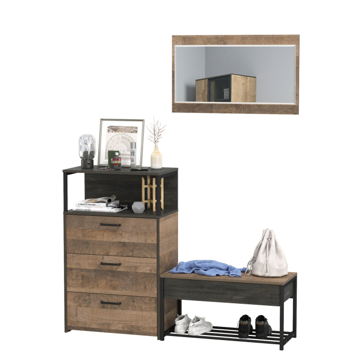 Прихожие, Комод с ящиками и обувница с сиденьем с зеркалом Трувор