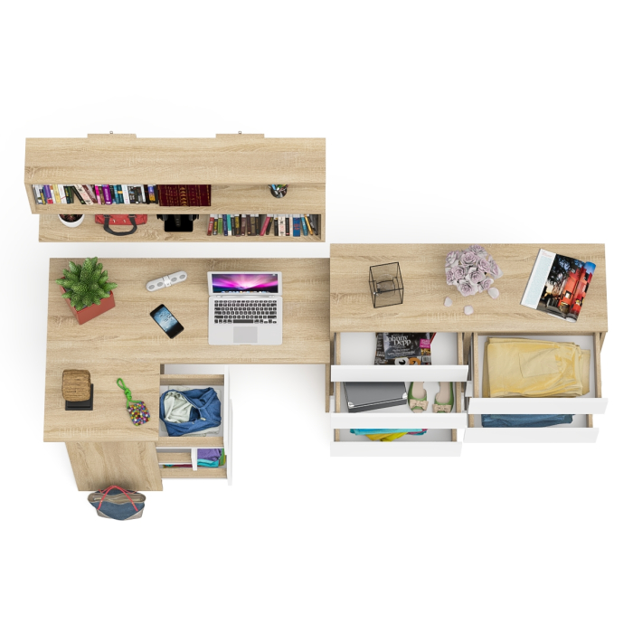 Домашние кабинеты, Книжная полка Мори 1200 с комодом 1200.8 и компьютерным столом МС-16 левым