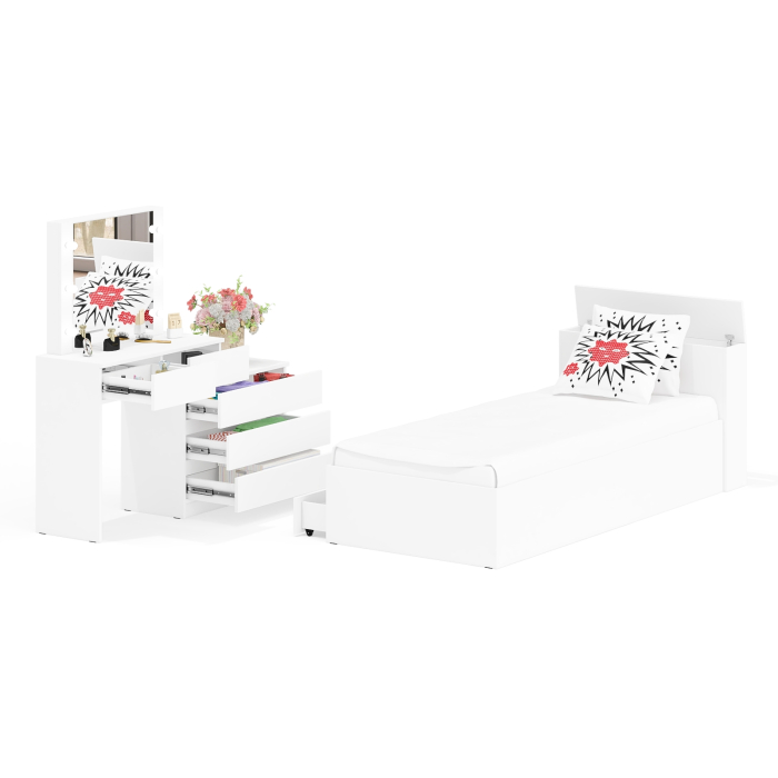 Спальные гарнитуры, Стол косметический с подсветкой 110 с кроватью с выдвижными ящиками Ксения 900