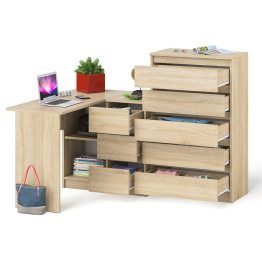 Высокий комод 700 пять ящиков и угловой компьютерный стол МС-16 правый серии Мори