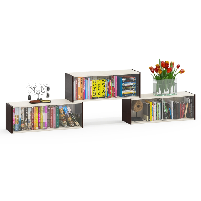 Настенные полки, Три книжные полки КН1 со стеклянными сдвижными дверками