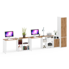 Место для работы для двоих из столов с пеналом для одежды с полкой и тумбой Лидер-8 МД 3.19