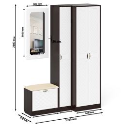 Тумба для обуви с сидением с зеркалом и пенал со шкафом П-6 № 26 МДФ фрезеровка ромб