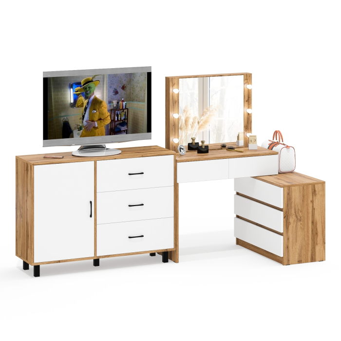 Туалетные столики, Угловой туалетный столик с подсветкой 110 и тумба-комод дверка и 3 ящика 122-1204