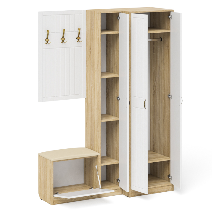 Прихожие, Пенал для прихожей с обувницей с вешалкой и шкаф П-6 № 27 МДФ фрезеровка прованс