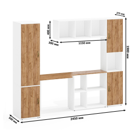 Шкаф узкий с открытой нишей Лидер-8 с пеналом 23Б со столом для работы и настенной полкой