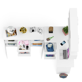 Угловой компьютерный стол Мори МС-16 левый с верхней полкой и тумбой-комодом 1200-3