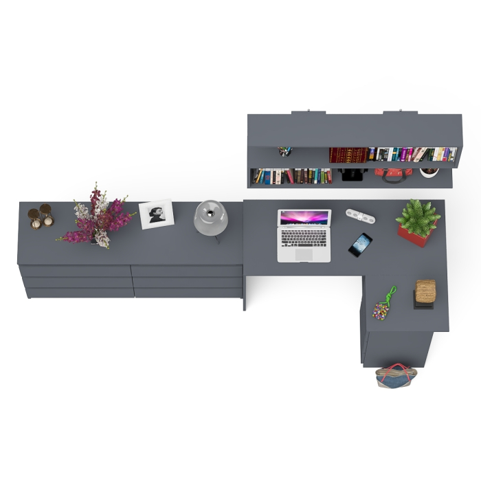 Домашние кабинеты, Комод широкий 6-ть ящиков Мори МК1380.6 с угловым компьютерным столом МС-16 правым и открытой книжной полкой