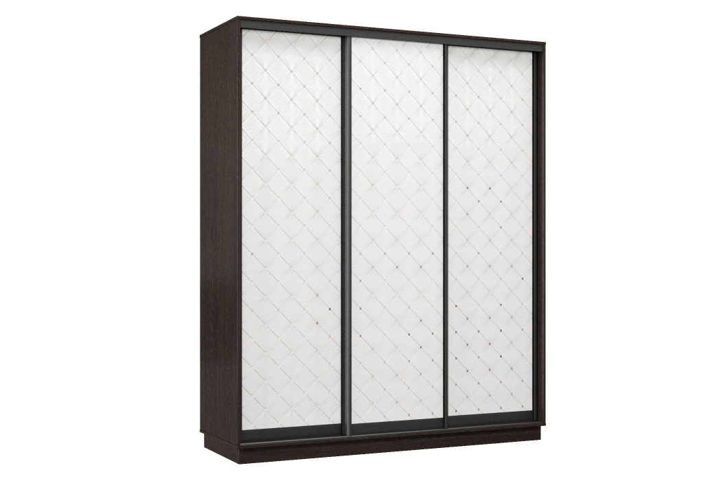 Шкафы-купе 3-х дверные, Шкаф-купе Премьер 23 (01РБ;01РБ;01РБ) фасады ромб белый/трёхдверный/Профиль чёрный муар