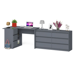 Комод Мори МК1380 на 6 ящиков с угловым компьютерным столом Мори МС-16 3 выдвижных ящика слева