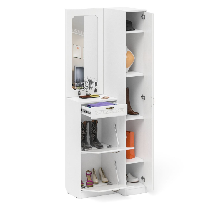 Прихожие, Пенал для прихожей П-6-500 и высокая обувница с зеркалом фрезеровка ромб