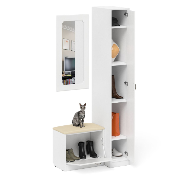 Прихожие, Обувница с сиденьем и зеркалом и пенал П-6-500 фрезеровка ромб