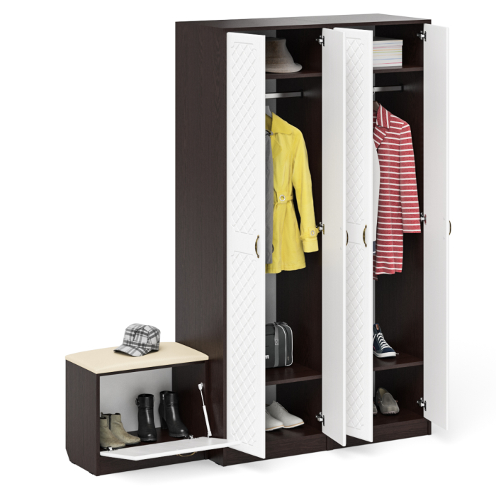 Прихожие, Два шкафа с дверками и обувница с сиденьем П-6 № 07 МДФ фрезеровка ромб