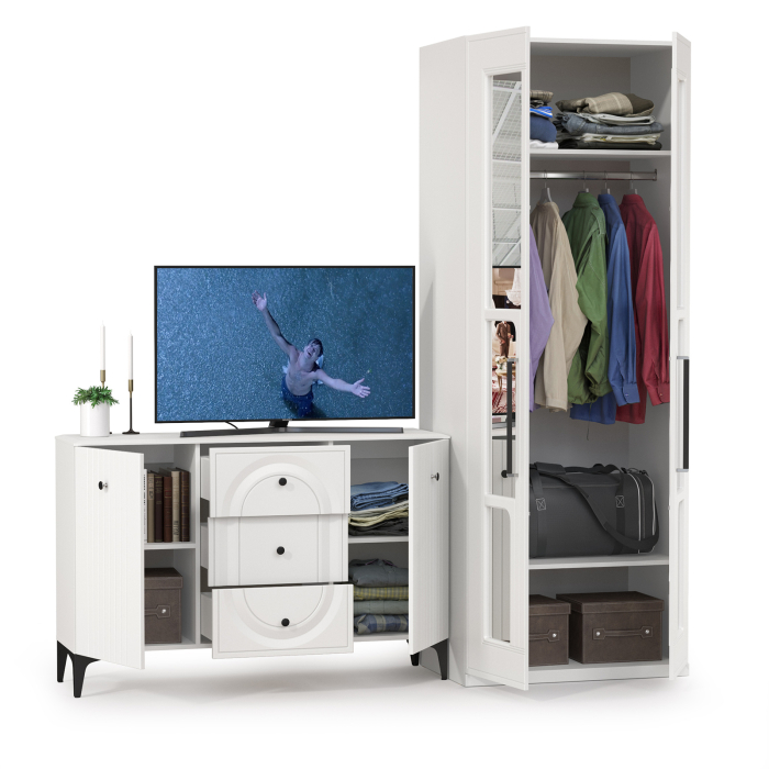 Стенки для гостиной, Шкаф для одежды с комодом-ТВ-тумбой Валенсия