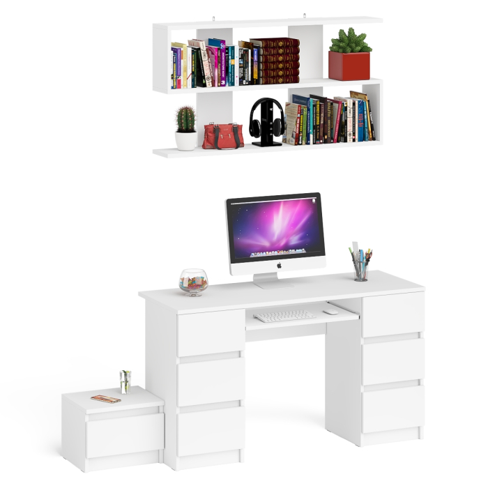 Прямые компьютерные столы, Двухтумбовый стол компьютерный Мори МС-2 с тумбочкой с ящиком и полкой на 1200