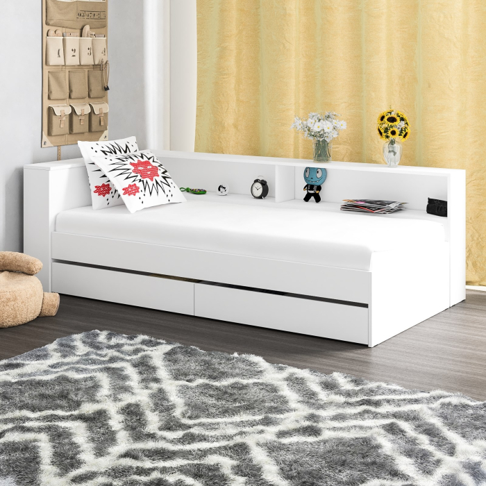 Кровати 90 см, Кровать односпальная 900 с ящиками и прикроватным блоком Ксения