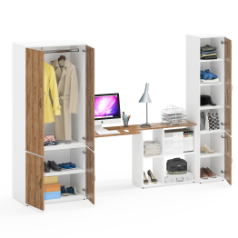 Шкаф для белья глубокий с пеналом с полками для бумаг и рабочий стол Лидер-8