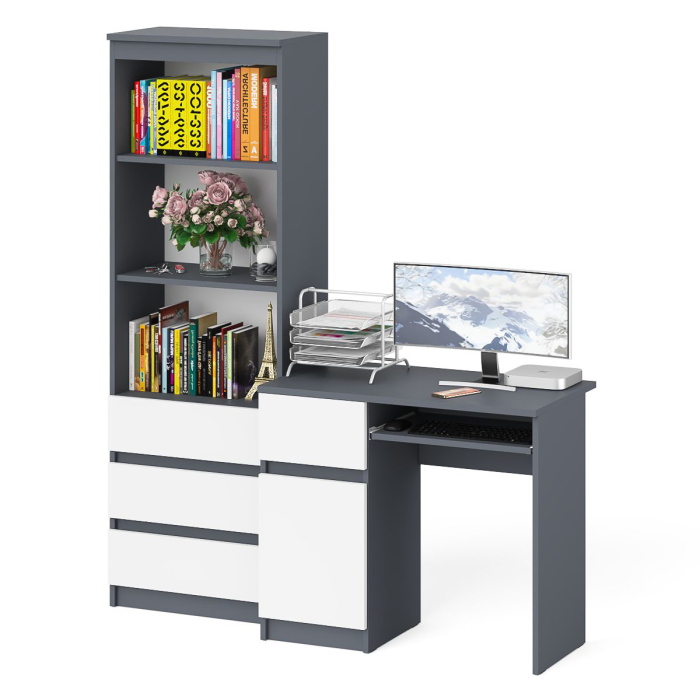 Домашние кабинеты, Стол компьютерный с ящиком и дверкой МС-1 левый со стеллажом МСТ600 Мори