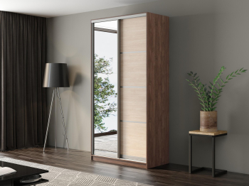 Шкаф-купе Айсберг 130 ШАМОНИ ТЕМНЫЙ (шамони светлый/зеркало)