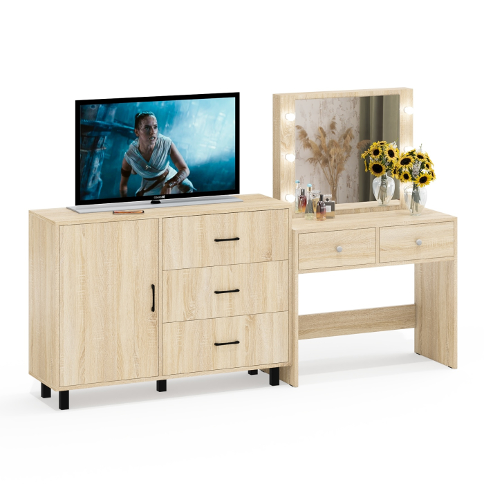 Туалетные столики, Стол туалетный для спальни с лампочками СТ-5 и тумба-комод 122-1204