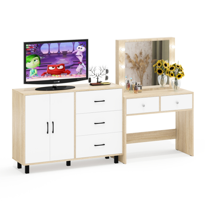 С зеркалом, Комод 123-1204 и косметический столик с подсветкой СТ-5