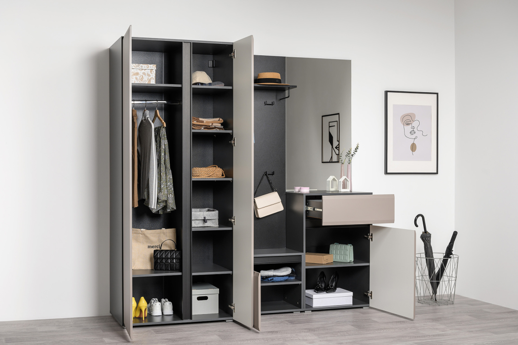 Тумбы, Тумба для обуви Сидней 16.129, антрацит, веллюто капучино