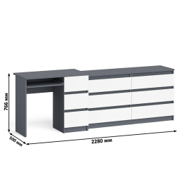 Комод 1380 6-ть ящиков Мори с однотумбовым столом компьютерным МС-6 правым